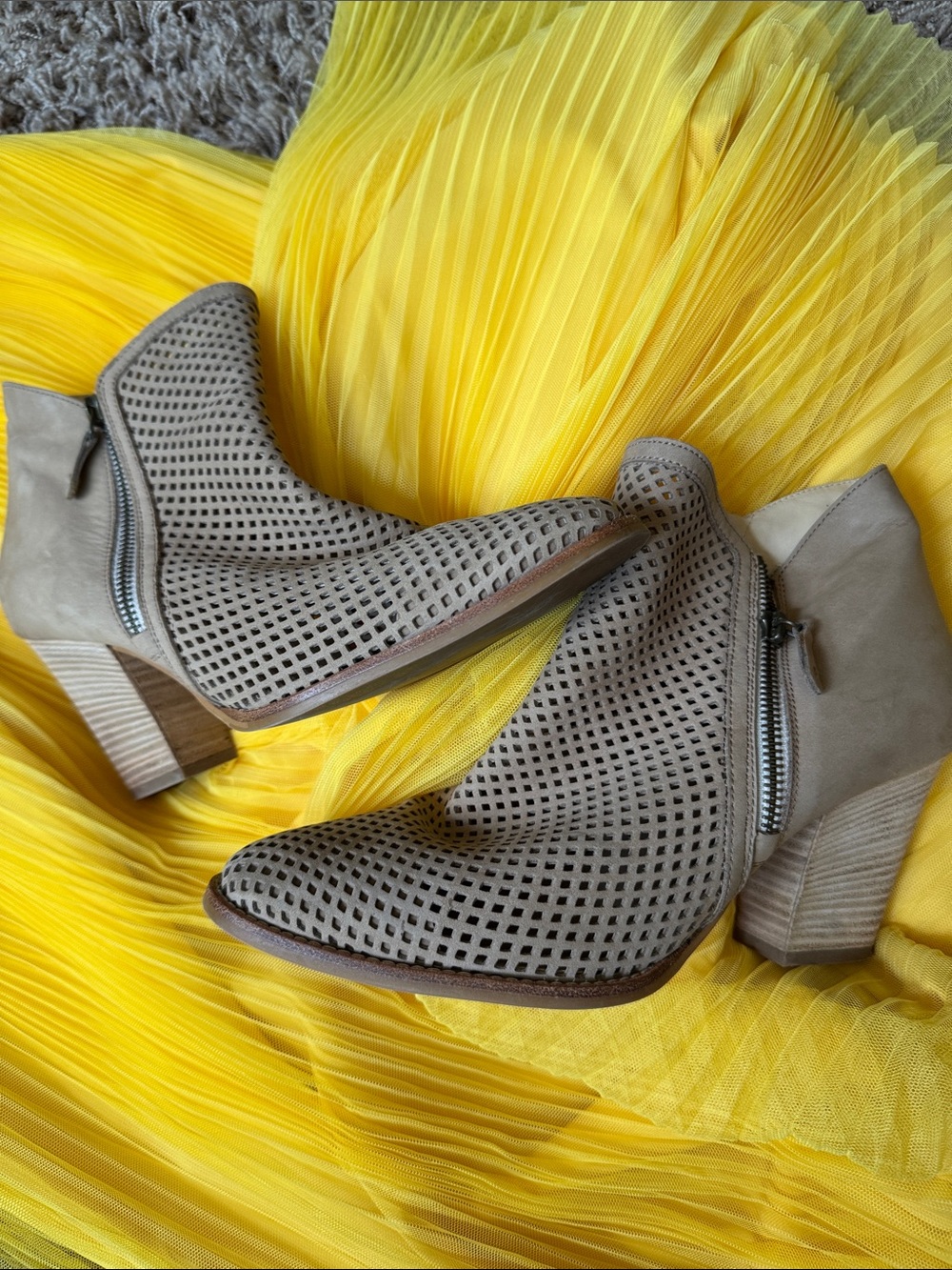 Paul Green Taupe Perforated Leather Ankle Booties with Side Zip